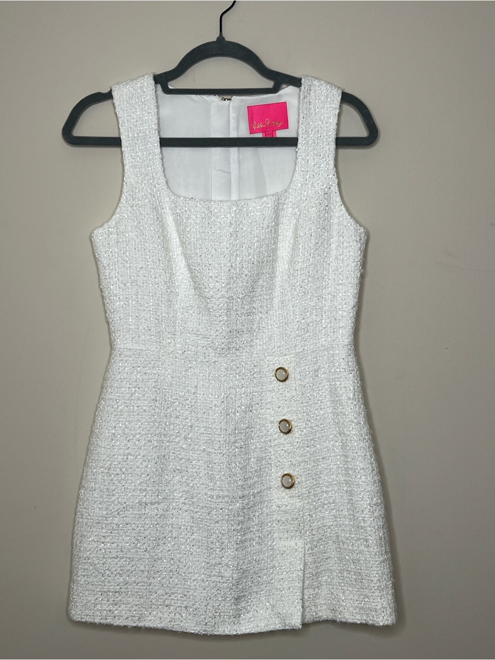 NWT Lilly Pulitzer White Tweed Mini Dress Shorts with Gold Buttons Sz 0